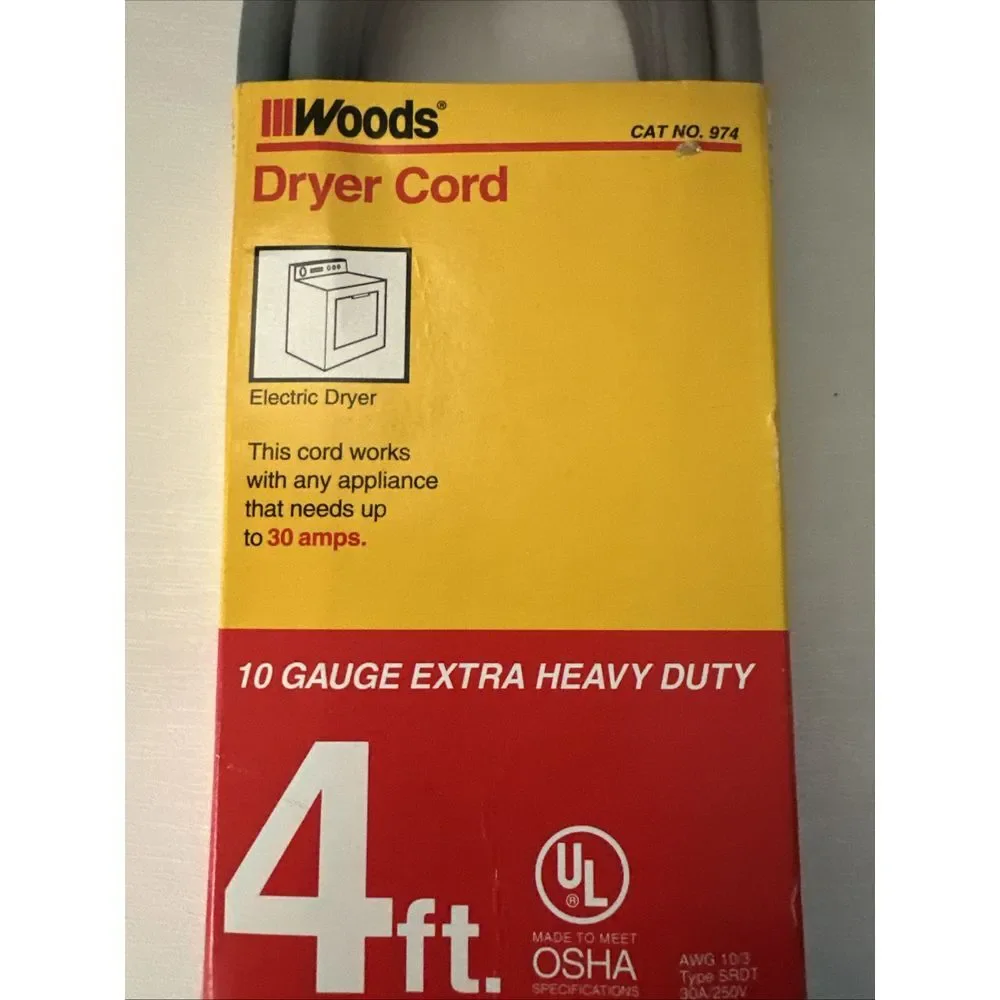 4' FEET 3 PRONG DRYER CORD Woods NEW